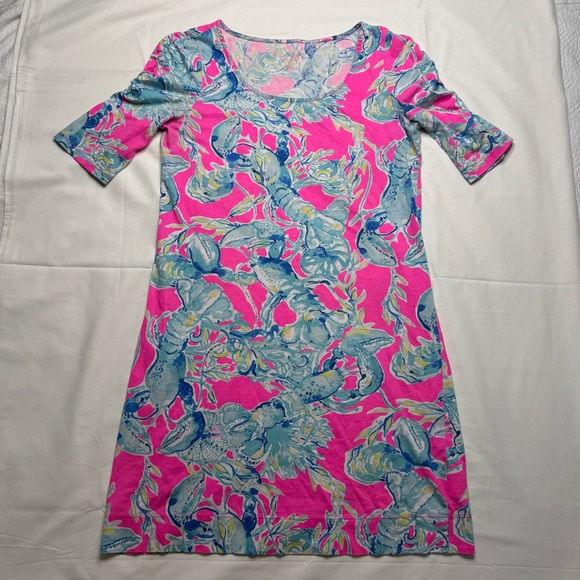Lilly Pulitzer Lajolla Razberry Pink & Blue Mini Lobsters in Love Dress XS - Picture 1 of 9